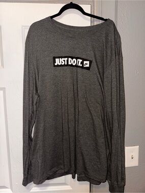 Nike Grey Long Sleeve Tee with 'JUST DO IT.' Graphic